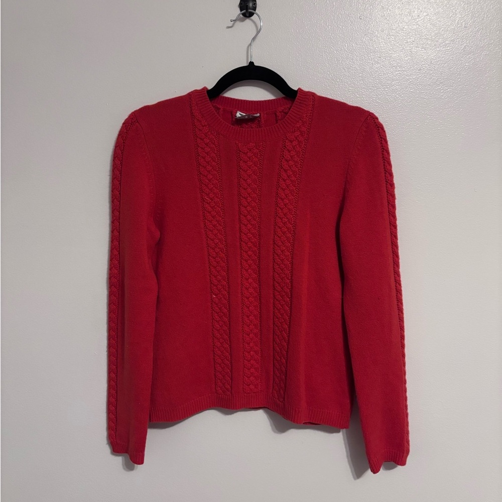 Worth cashmere red sweater with cable knit front size small, overall piling